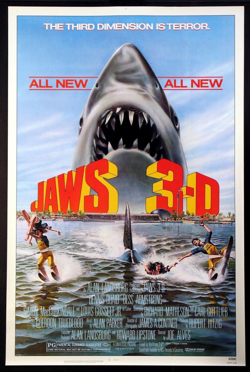 JAWS 3-D ORIGINAL ROLLED 27X41 MOVIE POSTER JAWS III HORROR DENNIS