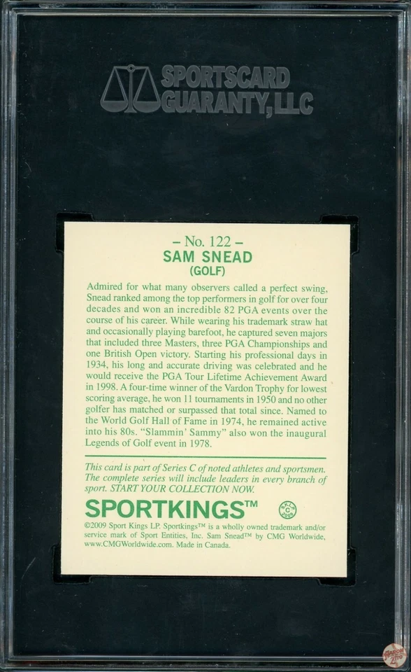 2009 SPORT KINGS SAM SNEAD #122 SGC GEM 10 POP 2 (003) - Image 2 of 2