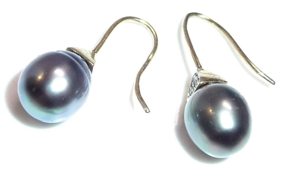 Ohrringe 585 Gold  0.06ct. Diamanten Tahiti-Perle Länge 24 mm 3,0 g Ohrhaken - Bild 3 von 4