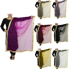 Net Dupatta Traditional Golden Gotta Patti Beads Chunni Scarf For Women's  Girl