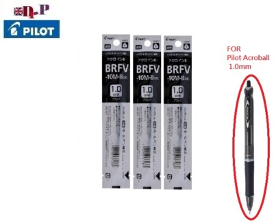 x Pilot Refills BRFV-10M mm BLACK FOR Acroball RETRACTABLE