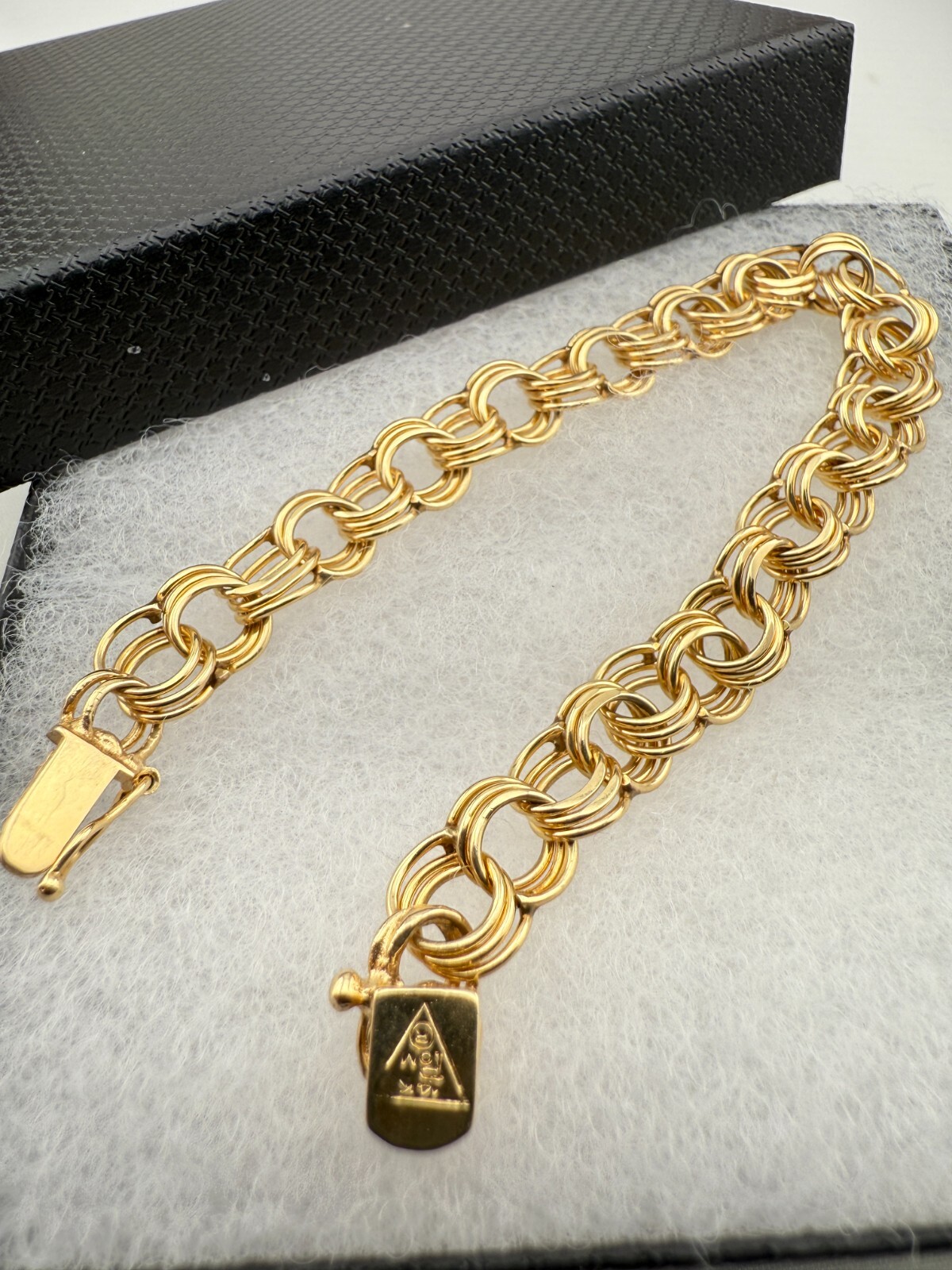 14k Solid Gold Triple Anchor Link POM Bracelet 7.… - image 9