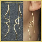 18k Real Yellow GOLD Minimalist Spiral Swirl Long Dangle Italian Earrings Womens