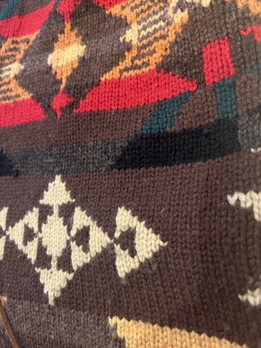 $2k Vtg Ralph Lauren Red Medium Knit Ranch Cardigan Southwest Polo Jacquard - Picture 17 of 23