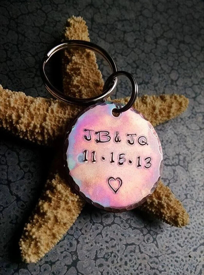 Personalized Keychain Anniversary Date Couples Initials Valentines Day Gift-image
