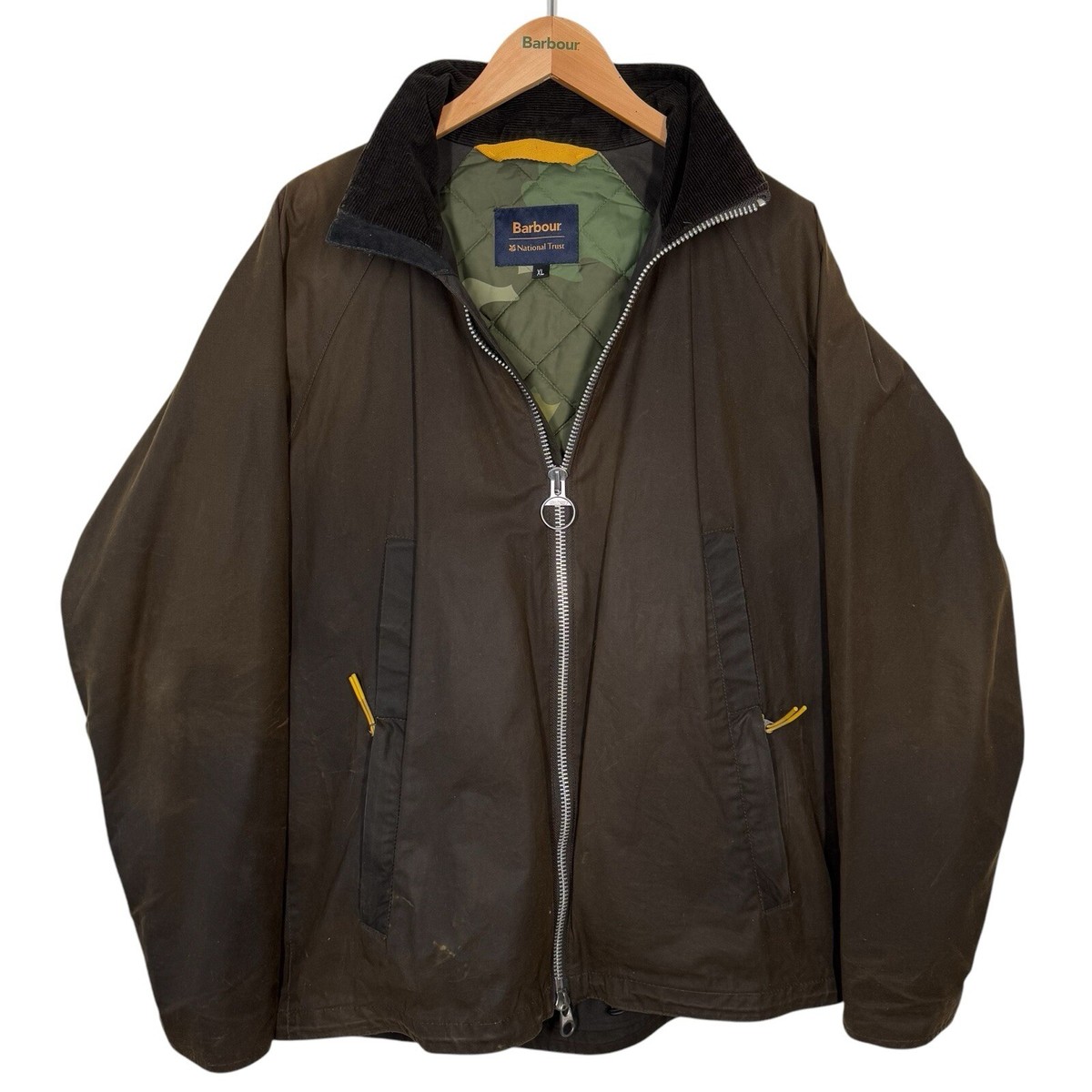 Barbour National Trust Slot Wax Jacket Mens XL Olive Green - Main Image