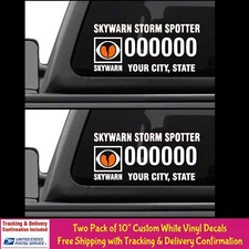 Custom Ham Radio Skywarn Storm Chaser Call Sign Two Pack White Vinyl Decal truck