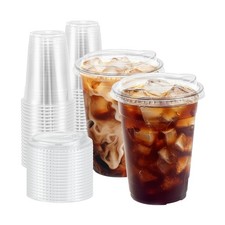 100 Pack 16 oz Clear Plastic Cups with Lids, Disposable Iced Coffee Cups with...