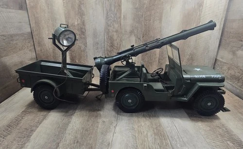 Vintage 1965 GI Joe Hasbro 7000 Jeep Combat Set With Trailer & Searchlight -READ