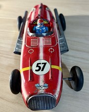 Vintage Tin Race Car 57 Red Open Wheel w/ Driver Figure, Made in Japan