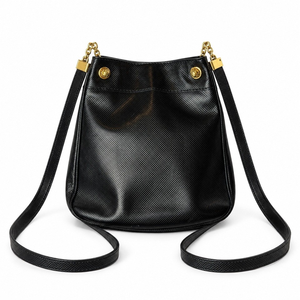 Bottega Veneta Vintage Marco Polo Bucket Bag Black Retro Luxury Shoulder Bag