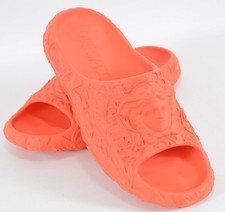 NEW Versace Men's BAROQUE MEDUSA Orange Rubber Pool Slides Sandals Size 43 10