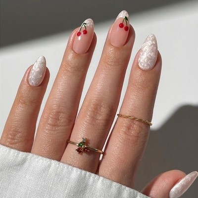24Pcs Cherries Fake Nail Almond Press on Nail False Nail Tips Artificial Nail