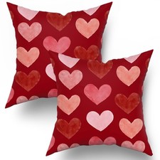 Red Pink Love Heart Pillow Covers 18X18 Inch Valentines Day Pillow Cases Anni...