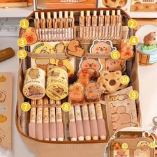 Capybara Stationery Set Large Stationary Bag Cute Pencil Case With 8 Pens