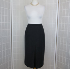M S Skirt UK 12 Grey 100 Pure New Wool Front Pleat Pencil Midi Vintage Workwear
