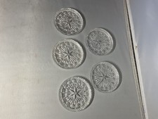 5 Vintage Clear Glass Flower Center Coasters ...