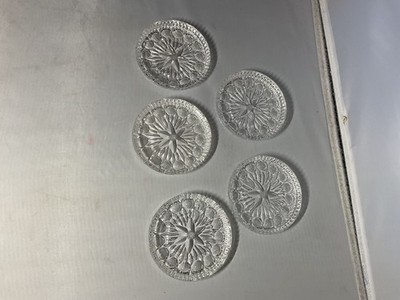 5 Vintage Clear Glass Flower Center Coasters -B10