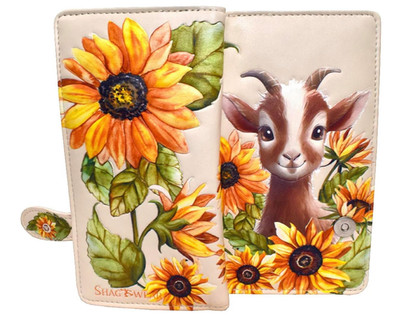 Shag Wear Goat with Sunflowers Large Wallet Vegan Faux Leather Farm Beige7''