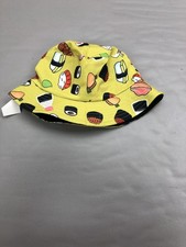 Sushi Print Hat Bucket Fitted Yellow Black Cartoon Food Graphic Novelty Mens