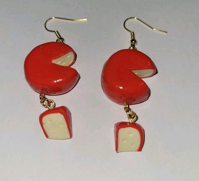 Gouda Cheese Earrings Gold Tone Wire Dairy Wheel Wedge
