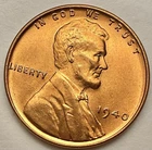 1940p  Uncirculated BU Red RD - Lincoln Wheat Cent  ~ B750