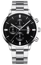 GENEVA Men's Multifunction Quartz Wristwatch Calendar Watch S698 Silver/Black