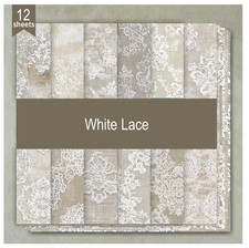 White Lace - Craft Paper - 12 Sheets - 6"x6" -160gsm - Scrapbooking