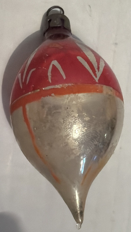 Vintage Christmas Glass Teardrop Ornament Made in Poland 3 inches 1940s-1950s