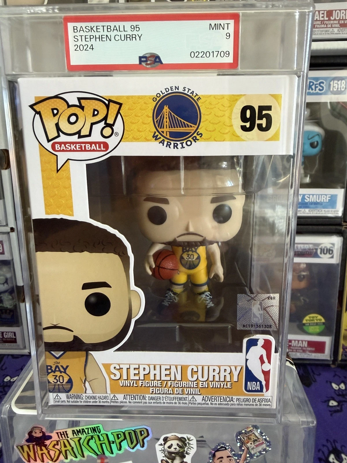 Stephen Curry Funko Pop! Basketball #95 Yellow The Bay Jersey PSA Graded Mint 9