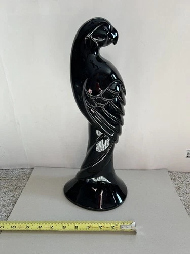 Vintage Haeger Parrot  16 inch tall Ceramic Figurine Palm Beach Chic Black Bird