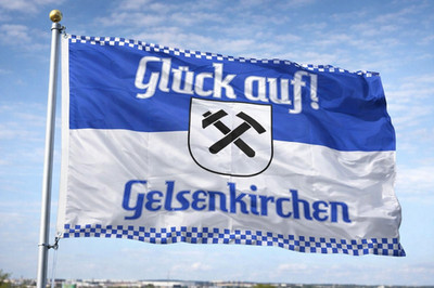 Fahne Gelsenkirchen Glück auf Blau Weiß 90x150 cm Schalke Fan Flagge NEU #FPGE1