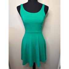 Express Green Fit and Flare Skater Dress Sleeveless Scoop Neck Mini XS