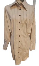 Kenneth Cole Striped Women's Size 12 Striped Beige Shirtdress NWT