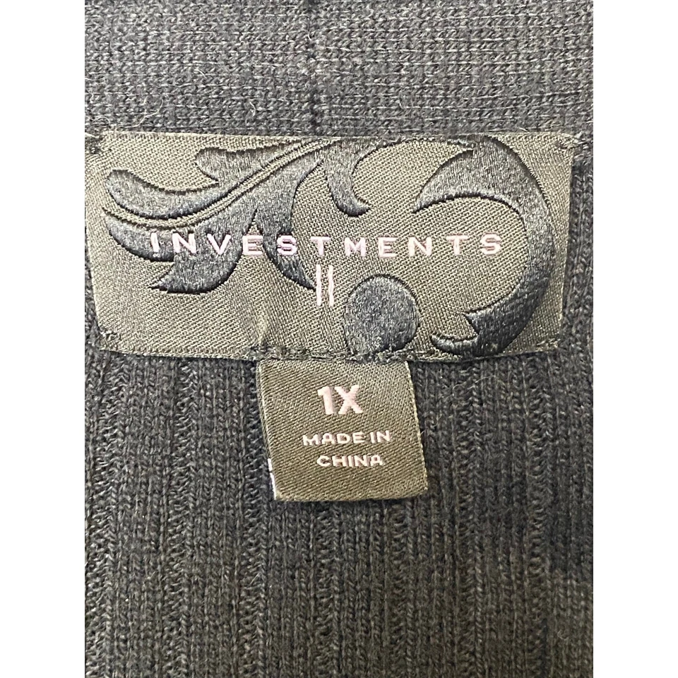 Investments II Women's Black Ribbed Long Sleeve Open Cardigan Size 1X - Image 3 of 4