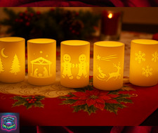 Christmas LED Tea Light Cups Set - Festive Glow Holders (SET OF 5)