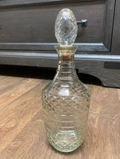 Vtg 1948 Pineapple Pressed Glass Liquor Bottle Decanter Facetted Oval Stopper