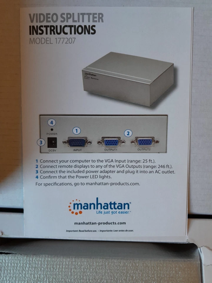 Manhattan VGA Video Splitter 2Ports 177207 150MHz 1:2 Way , VGA - Bild 3 von 3