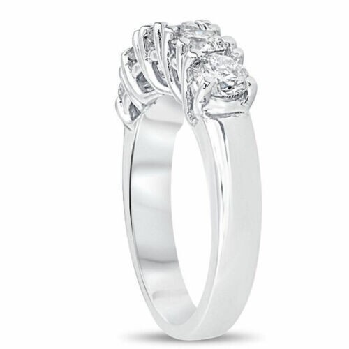 5 Stone 2 Ct Round Cut Simulated Wedding Band Ring Solid 14K White Gold ...