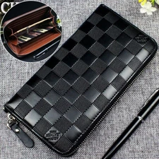 Long Wallets for Men Leather Bifold Wallet with Zipper Large Capacity Clutch US