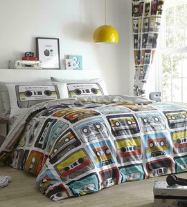 Multicoloured Retro Vintage Music Cassettes King Size Duvet Cover