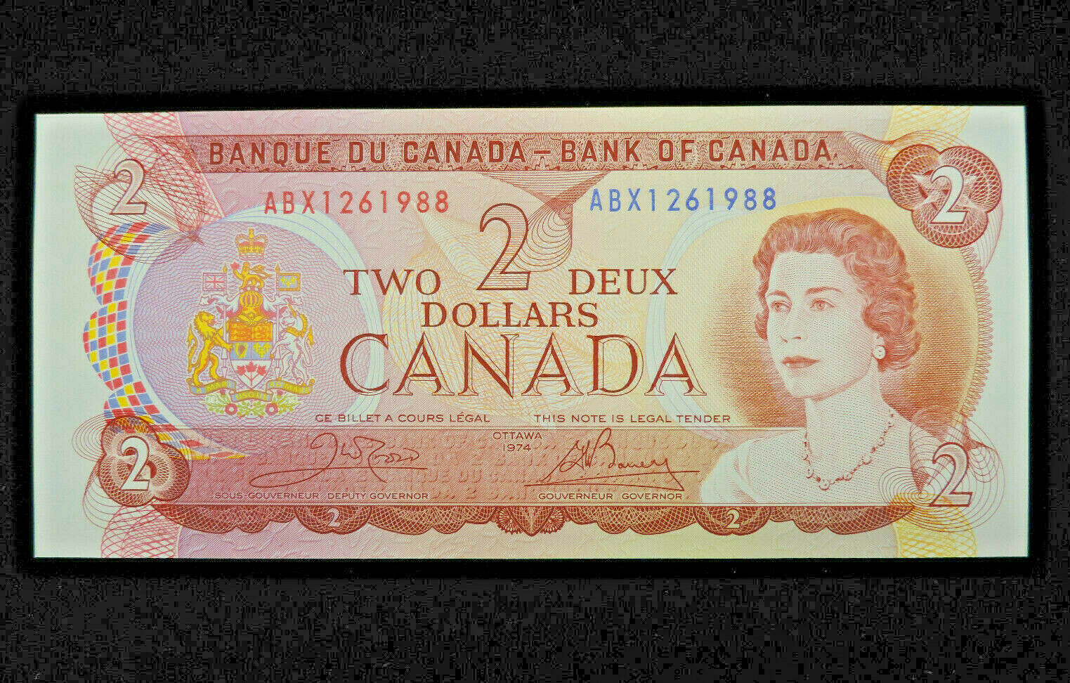 1974 $2 Bank of Canada Banknote ABX1261988 Replacement Note Crow Bouey GEM UNC