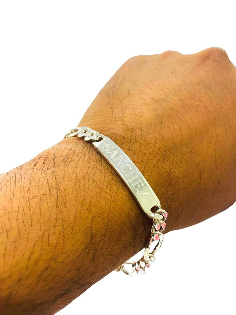 Solid 925 Sterling Silver Mens Figaro ID Bracelet Fashion 8