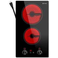 12inch Electric Radiant Cooktop Built-in 2 Burner 120V 1800W Electric Stove Top