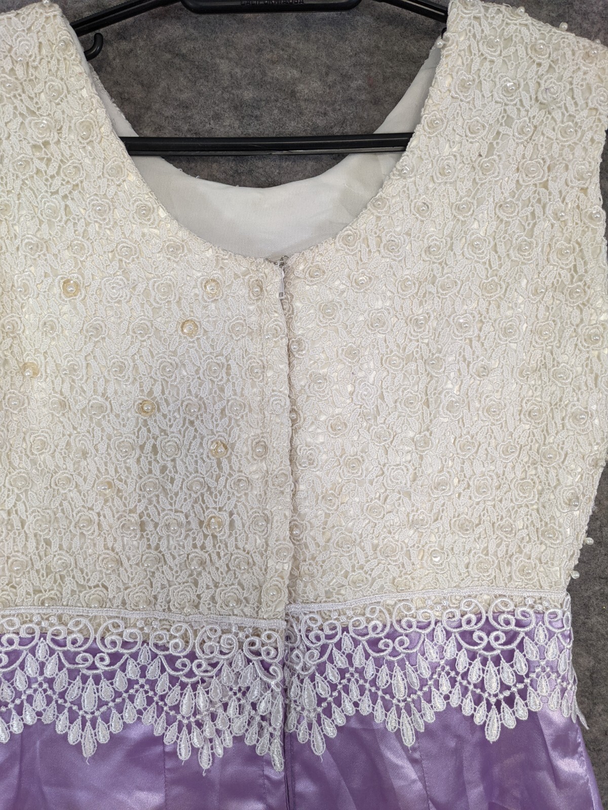 Handmade Maxi Dress Women Small Purple White Beaded Lace Bodice Thigh Slit Prom