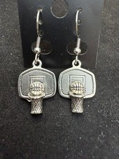Silver Toned Basketball and Hoop Earrings