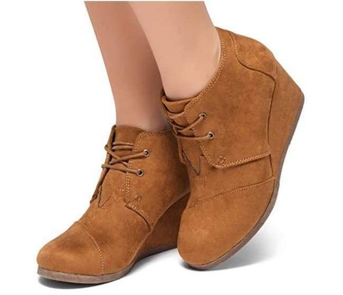Cognac Womens Lace up Wedge Heel Ankle 