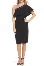 TADASHI SHOJI Black One Shoulder Pintuck Stretch Jersey Cocktail LBD Dress PM