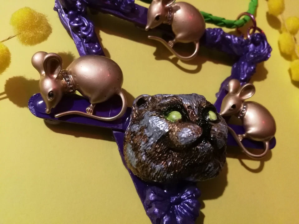 luxury jewelry necklace pendant woman art deco nouveau liberty silver gold cat k - Image 2 of 4