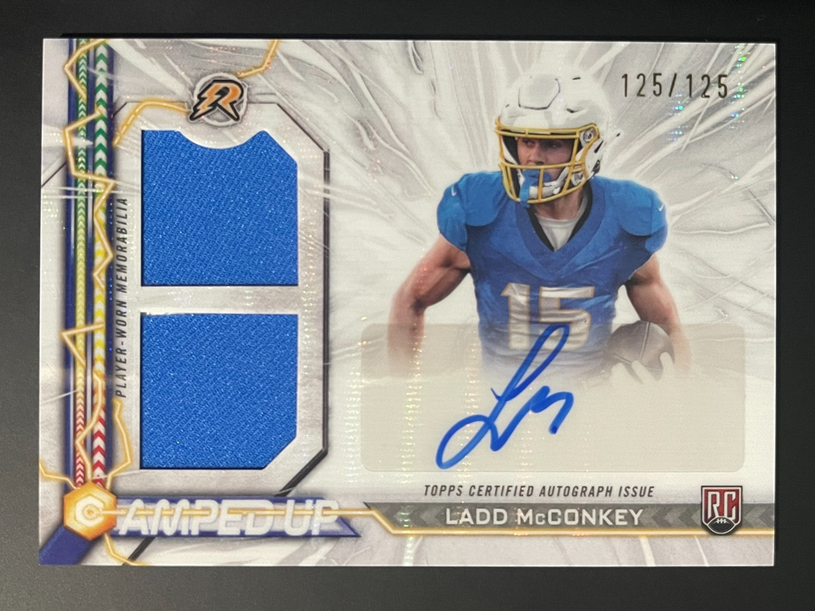 2024 Topps Resurgence Ladd McConkey Amped Up Rookie Patch Auto White Surge #/125